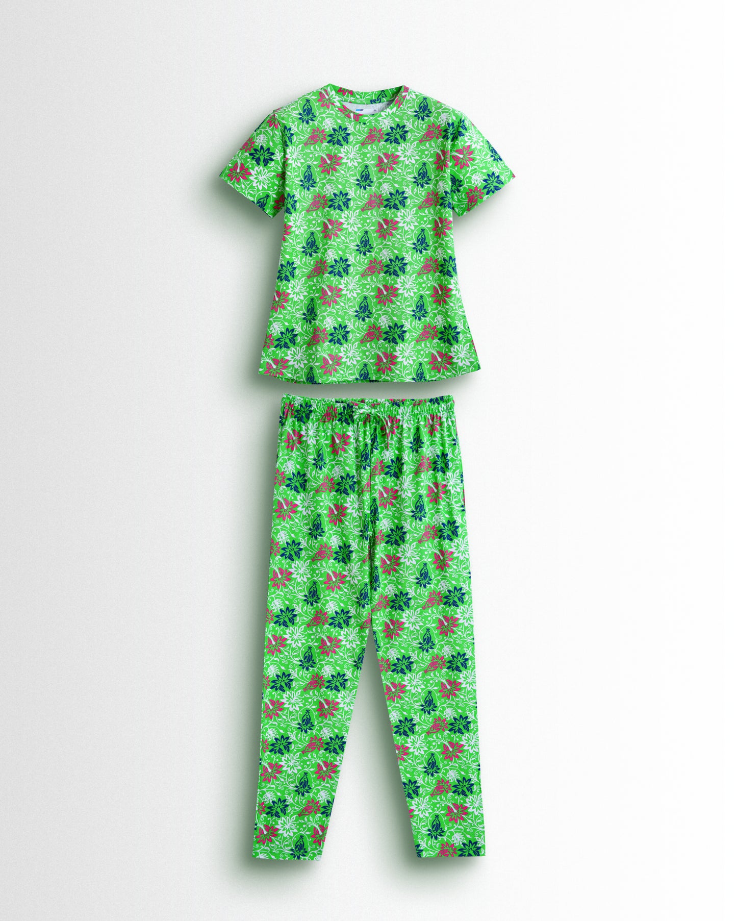 Women's Co ord set Green Pink Flower