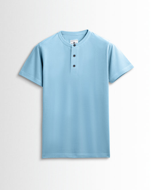 Pure Cotton Henley Without Pocket T Shirts (Sky Blue)