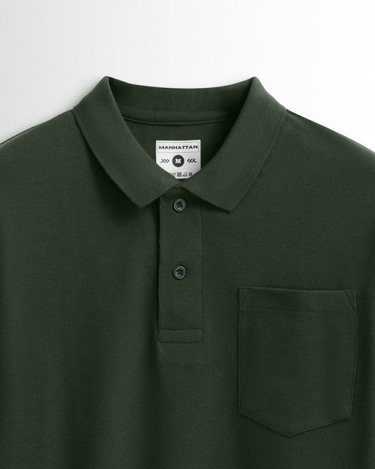 Pure Cotton Polo Pocket T Shirts (Dark Green)