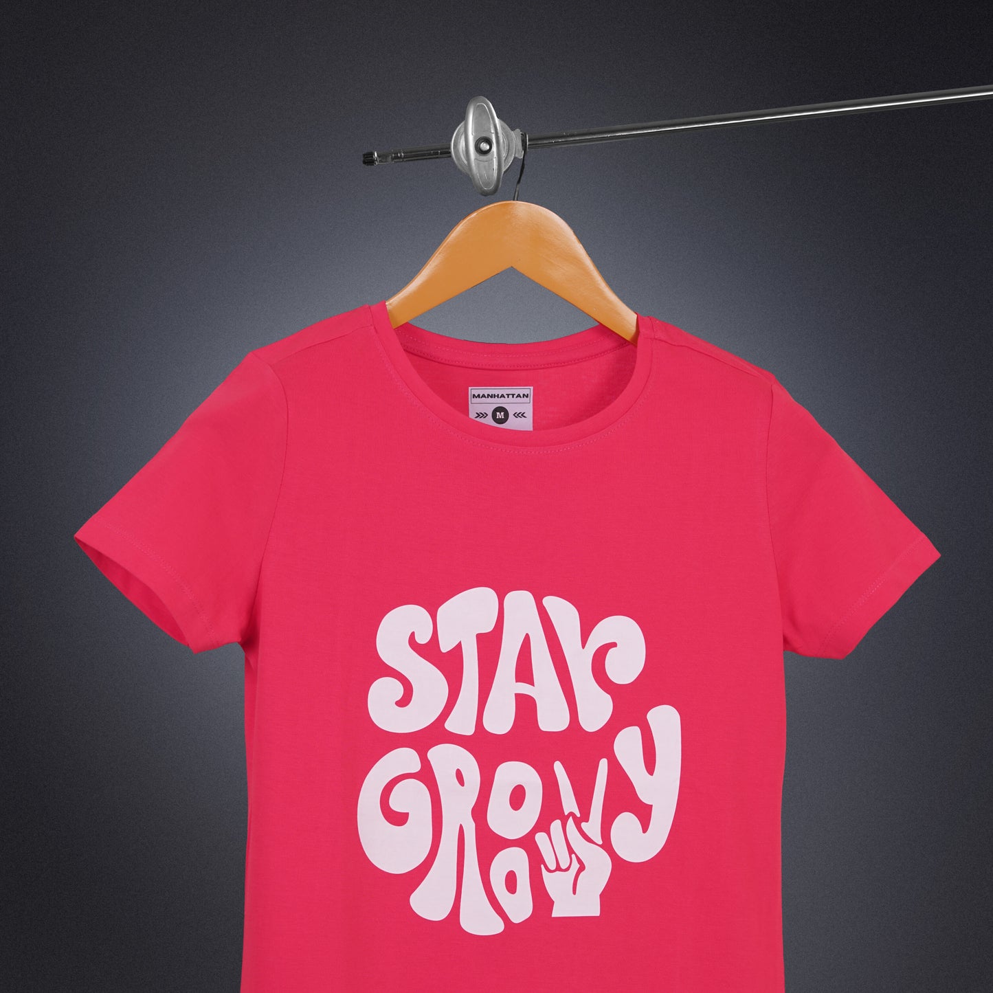 Womens Round Neck Regular Fit Dark Pink T Shirts