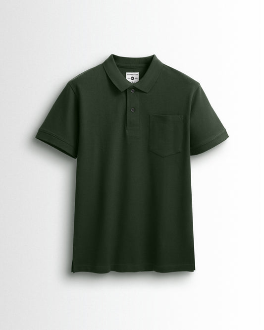 Pure Cotton Polo Pocket T Shirts (Dark Green)