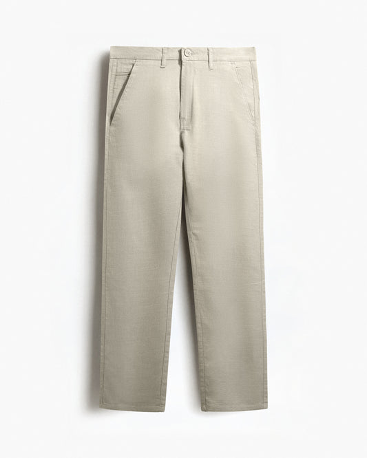 Cotton Casual Pants Beige Linen