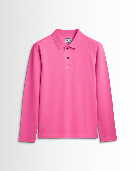 Cotton Polo Full Sleeve Unisex Dark Pink Without Pocket