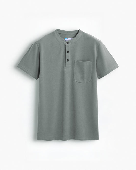 Pure Cotton Henley Pocket T Shirts (Grey)