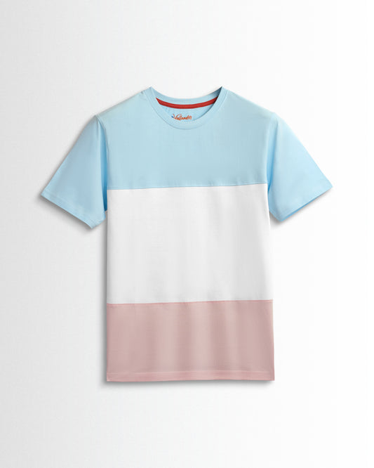 Round Neck Sky Blue/White Cut and Sew