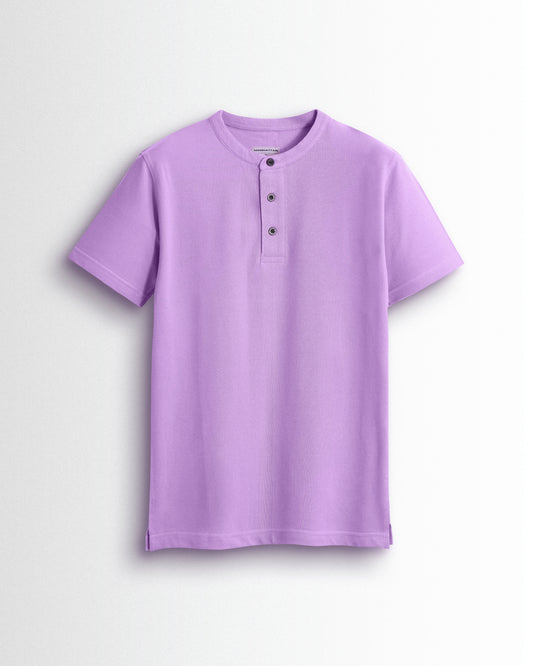 Pure Cotton Henley Without Pocket T Shirts (Lilac)