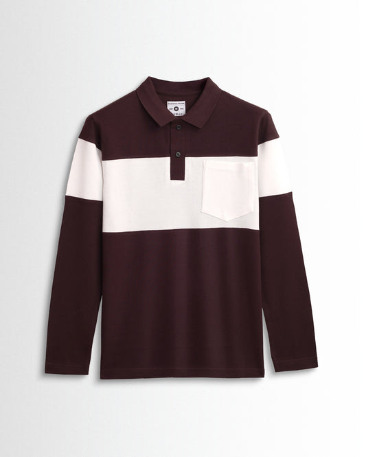 Cotton Polo Full Sleeve Pocket (Brown/White) Cut & Sew