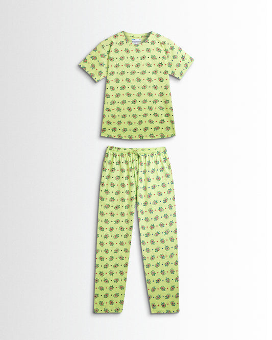 Women's Co ord set Light Green Flower Dots