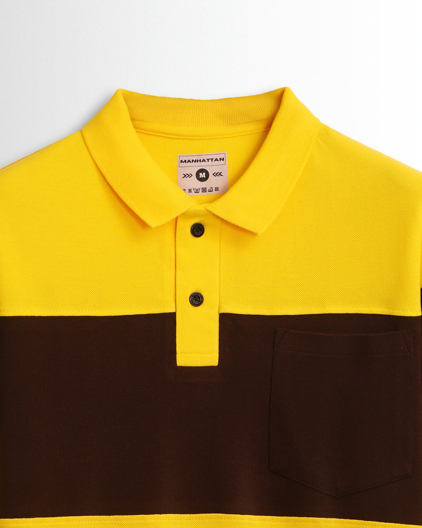 Cotton Polo Full Sleeve Pocket (Yellow/Coffee) Cut & Sew