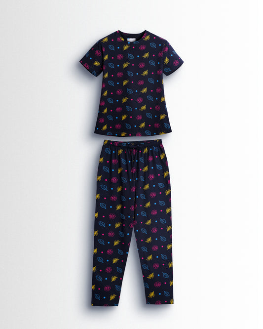 Women's Co ord set Navy Leaf