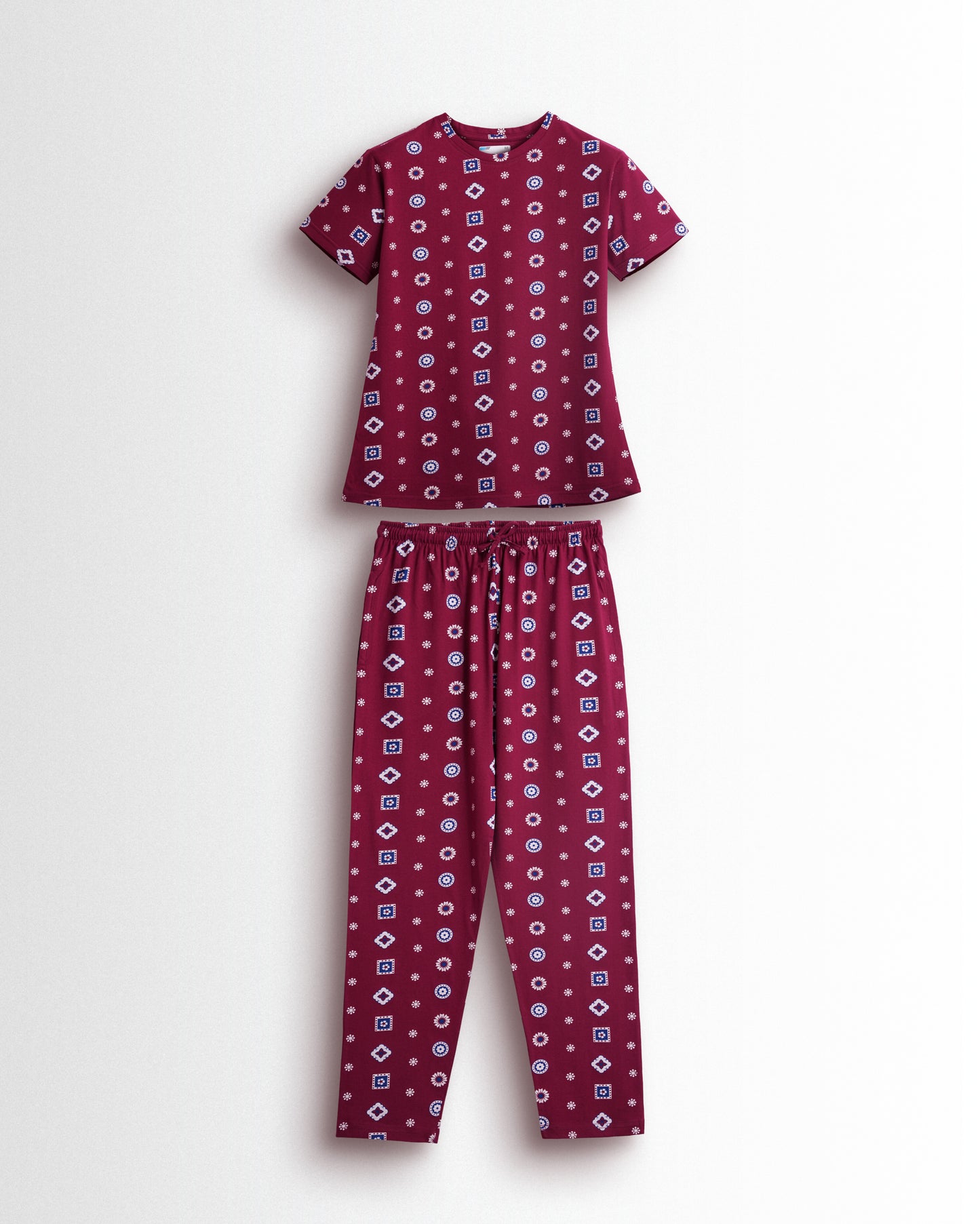 Women's Co ord set Maroon White Flower