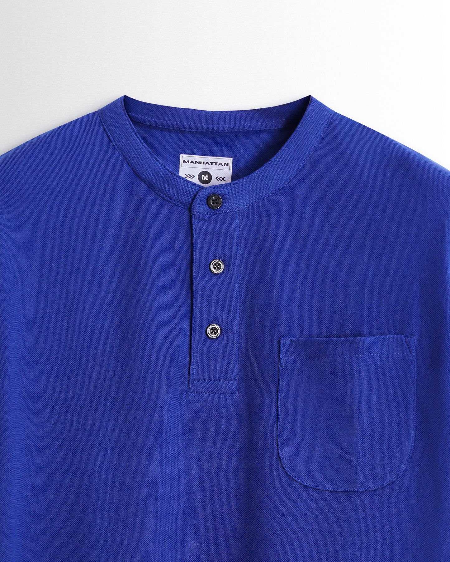 Pure Cotton Henley Pocket T shirts (Azure Blue)
