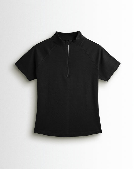 Womens Hineck Zipper Black