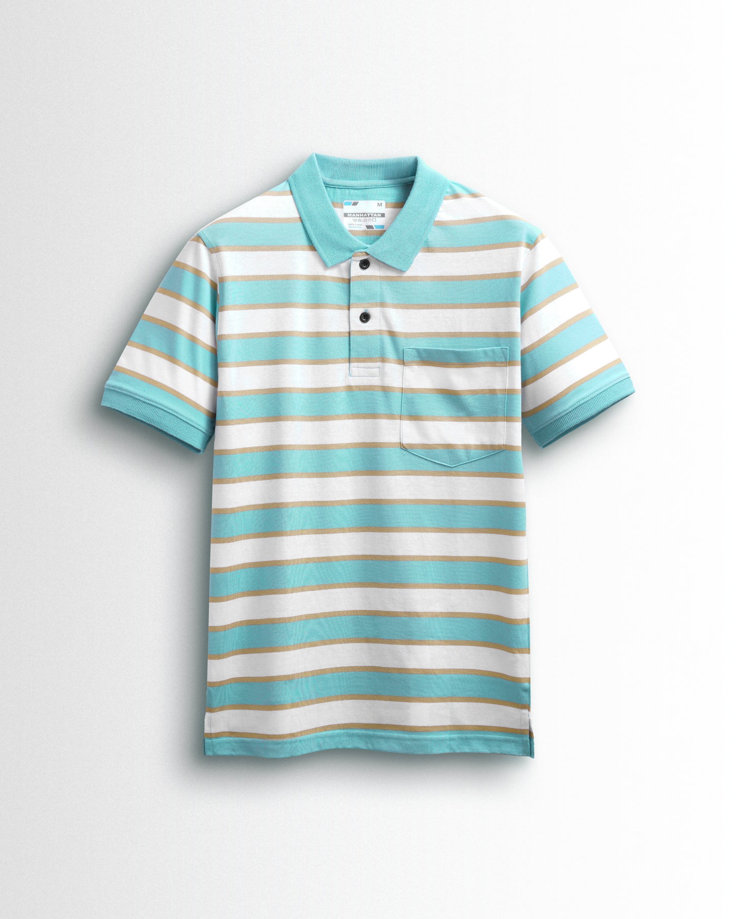 Premium Cotton Multi Striped Polo Pocket (Sky Blue/Beach/White Stripes)