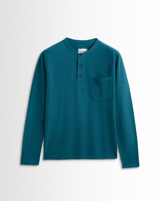 Henley Pocket Full Sleeve Teal Green