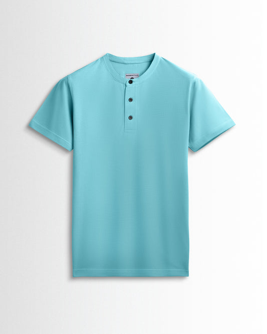Pure Cotton Henley Without Pocket T Shirts (Mint Blue)