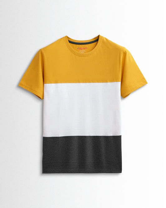Round Neck Yellow White D.Grey Cut and Sew
