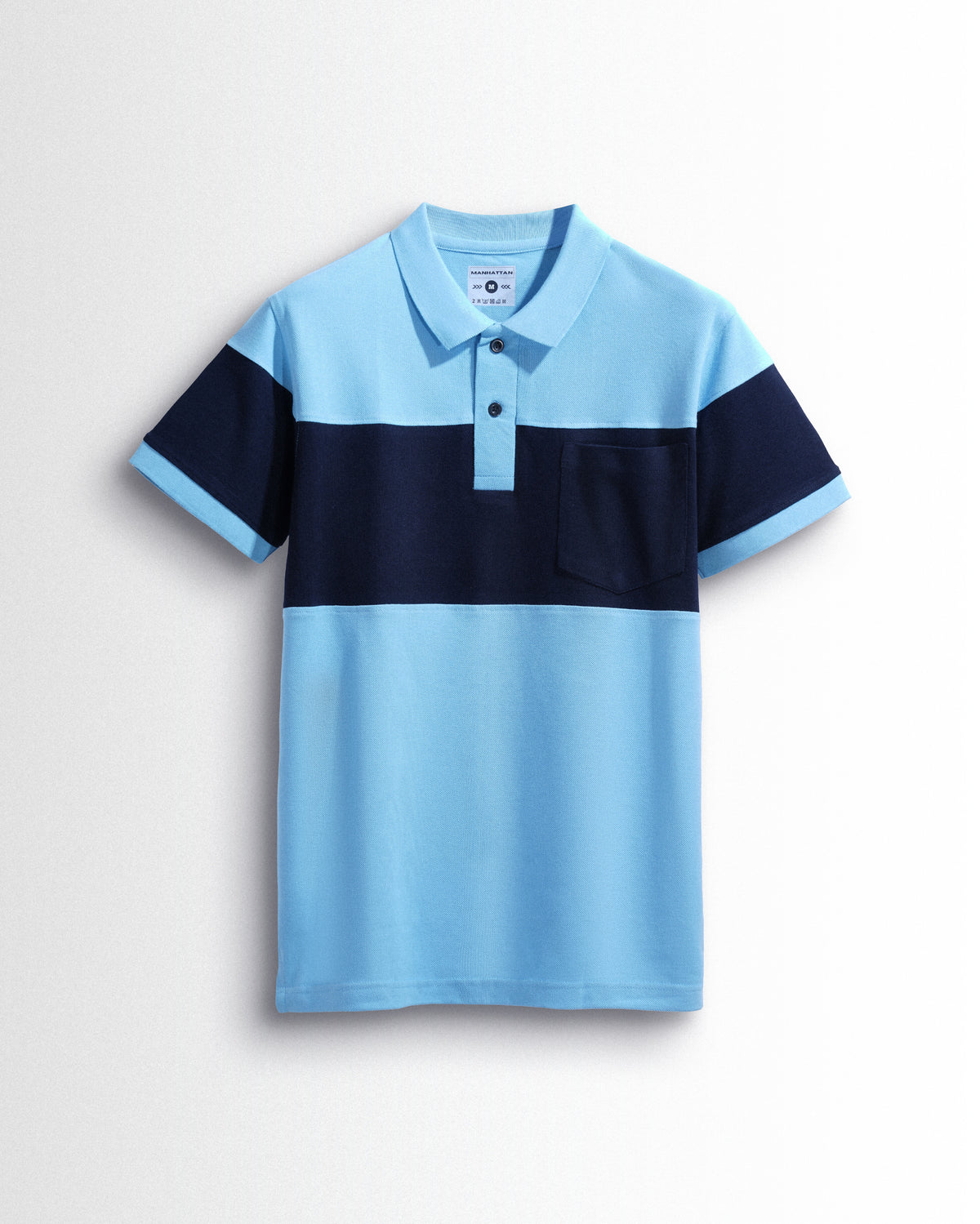 Pure Cotton Polo Pocket T shirts (Sky Blue/Navy) Cut & Sew