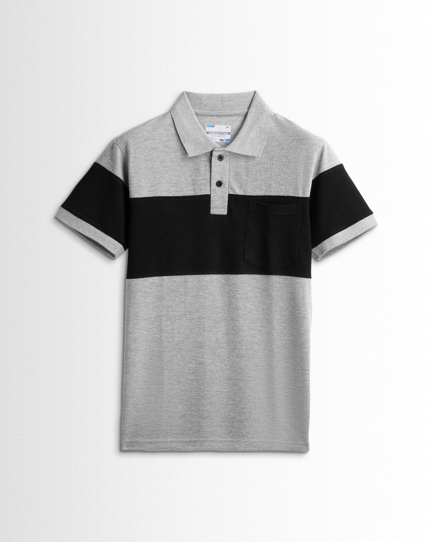 Rich in Cotton Polo Pocket T shirts (Silver Grey/Black) Cut & Sew