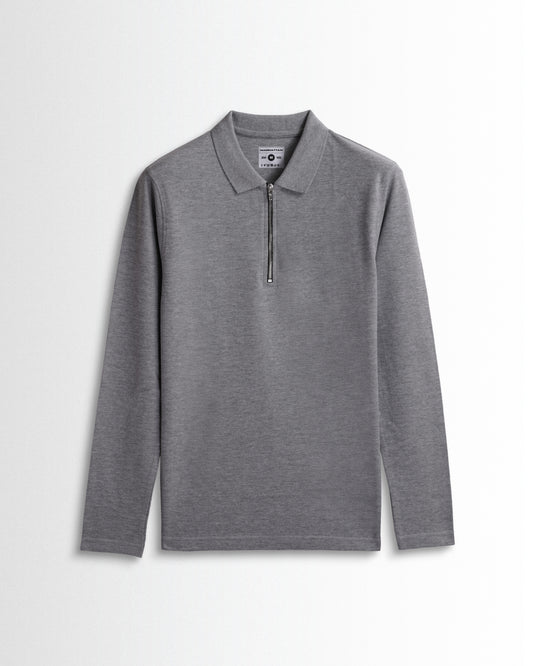 Polo Full Sleeve Silver Zipper Silver Grey Unisex