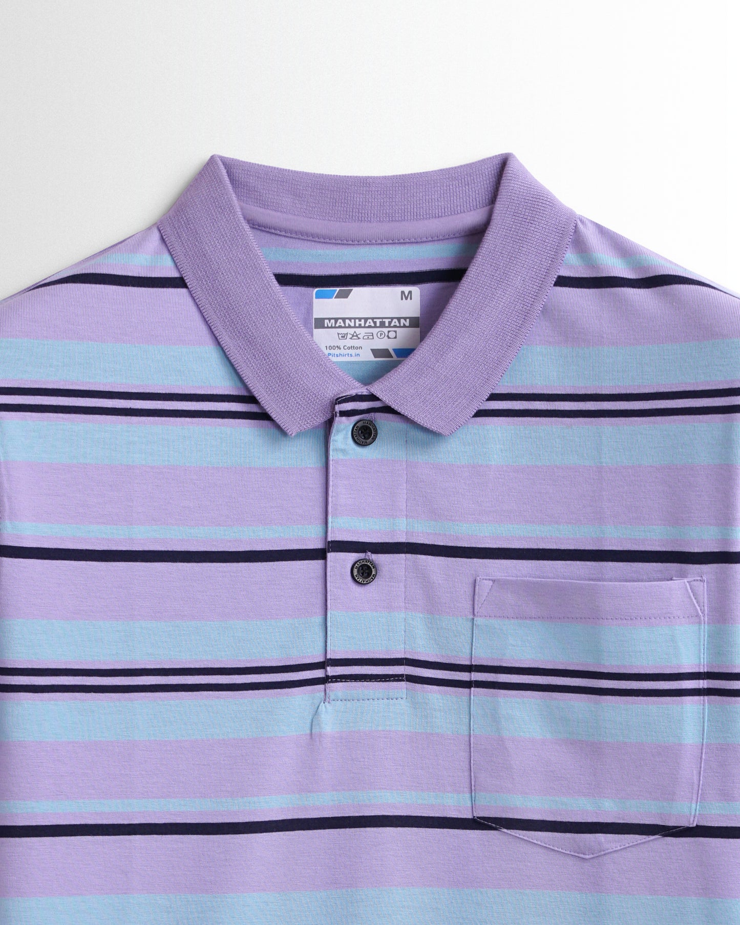 Premium Cotton Multi Striped Polo Pocket (Violet/Sky Blue/Navy Stripes)