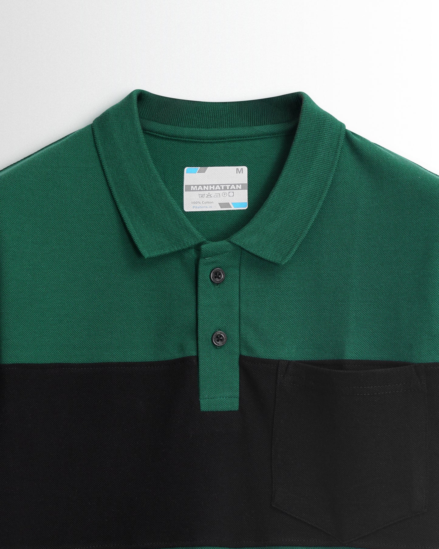 Pure Cotton Polo Pocket T shirts (Forest Green/Black) Cut & Sew