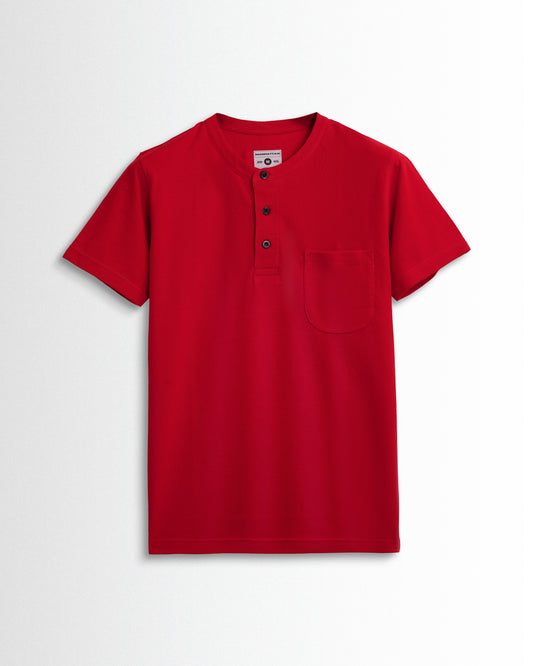 Pure Cotton Henley Pocket T shirts (Red)