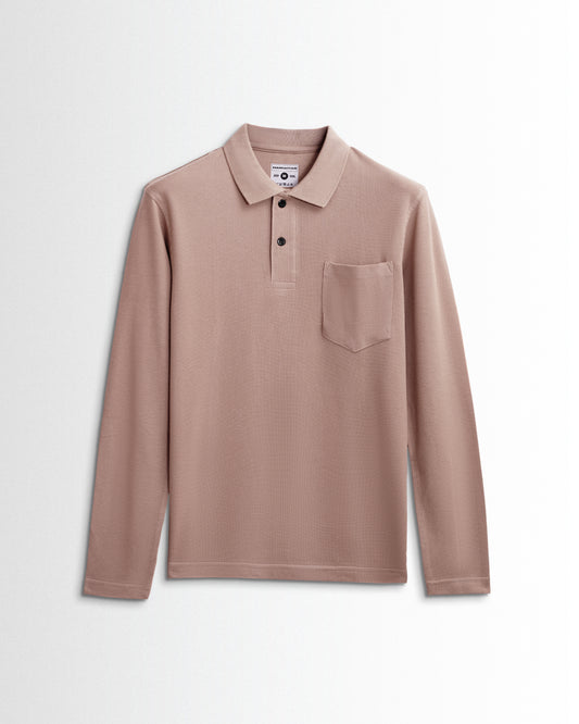 Cotton Polo Full Sleeve Unisex Dusty Pink Pocket