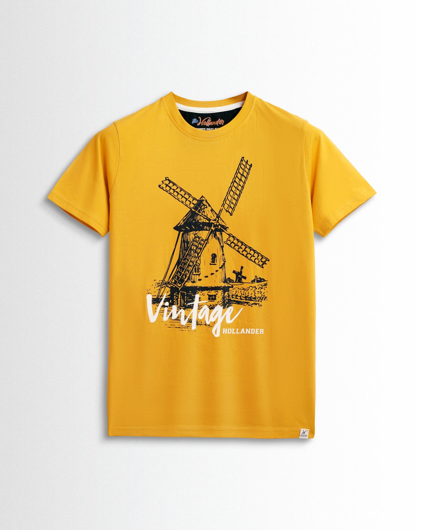 Round Neck Mustard Yellow Printed