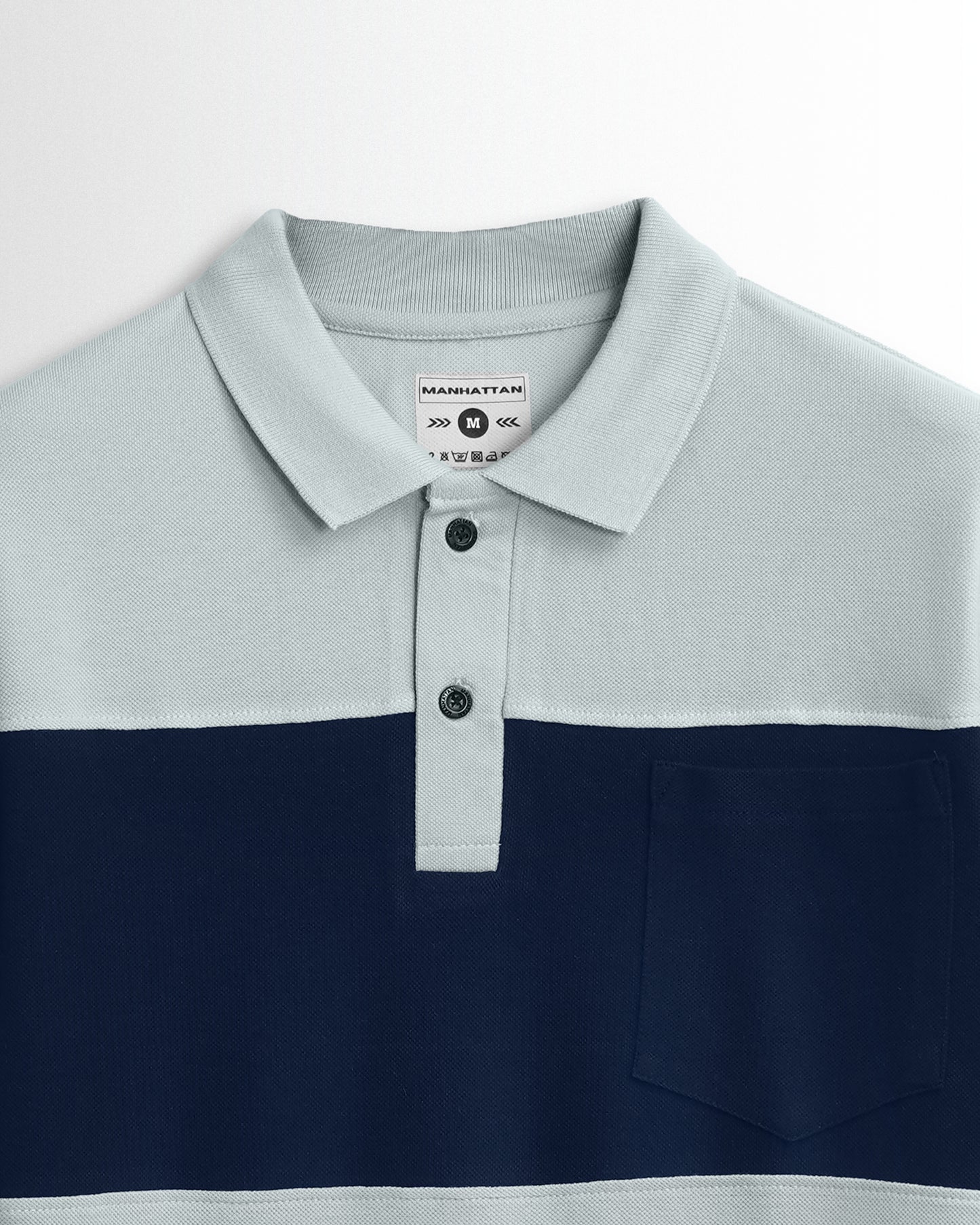 Cotton Polo Full Sleeve Pocket (Pearl Grey/Navy) Cut & Sew