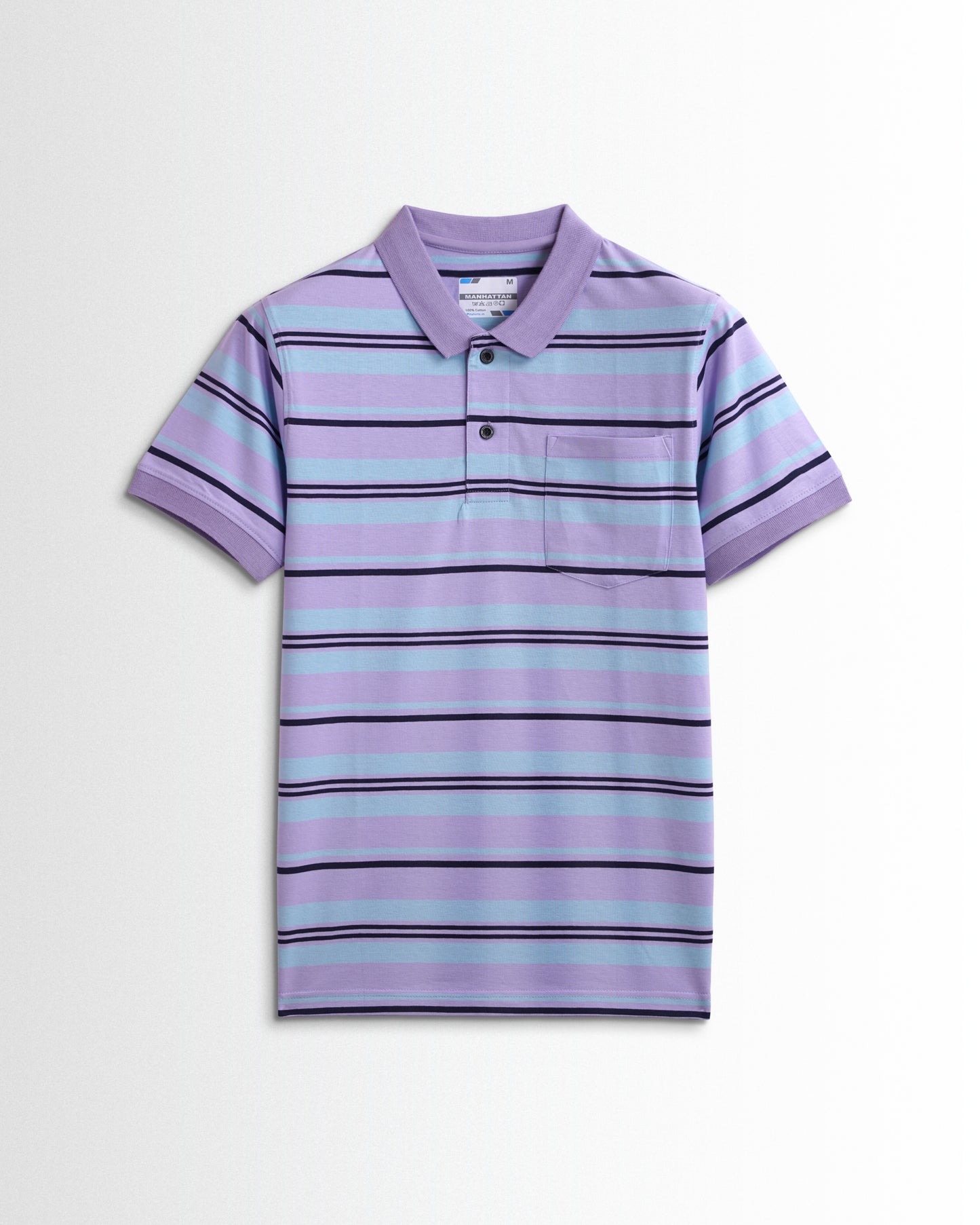Premium Cotton Multi Striped Polo Pocket (Violet/Sky Blue/Navy Stripes)