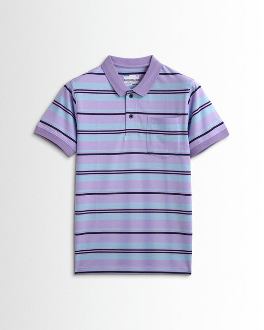 Premium Cotton Multi Striped Polo Pocket (Violet/Sky Blue/Navy Stripes)
