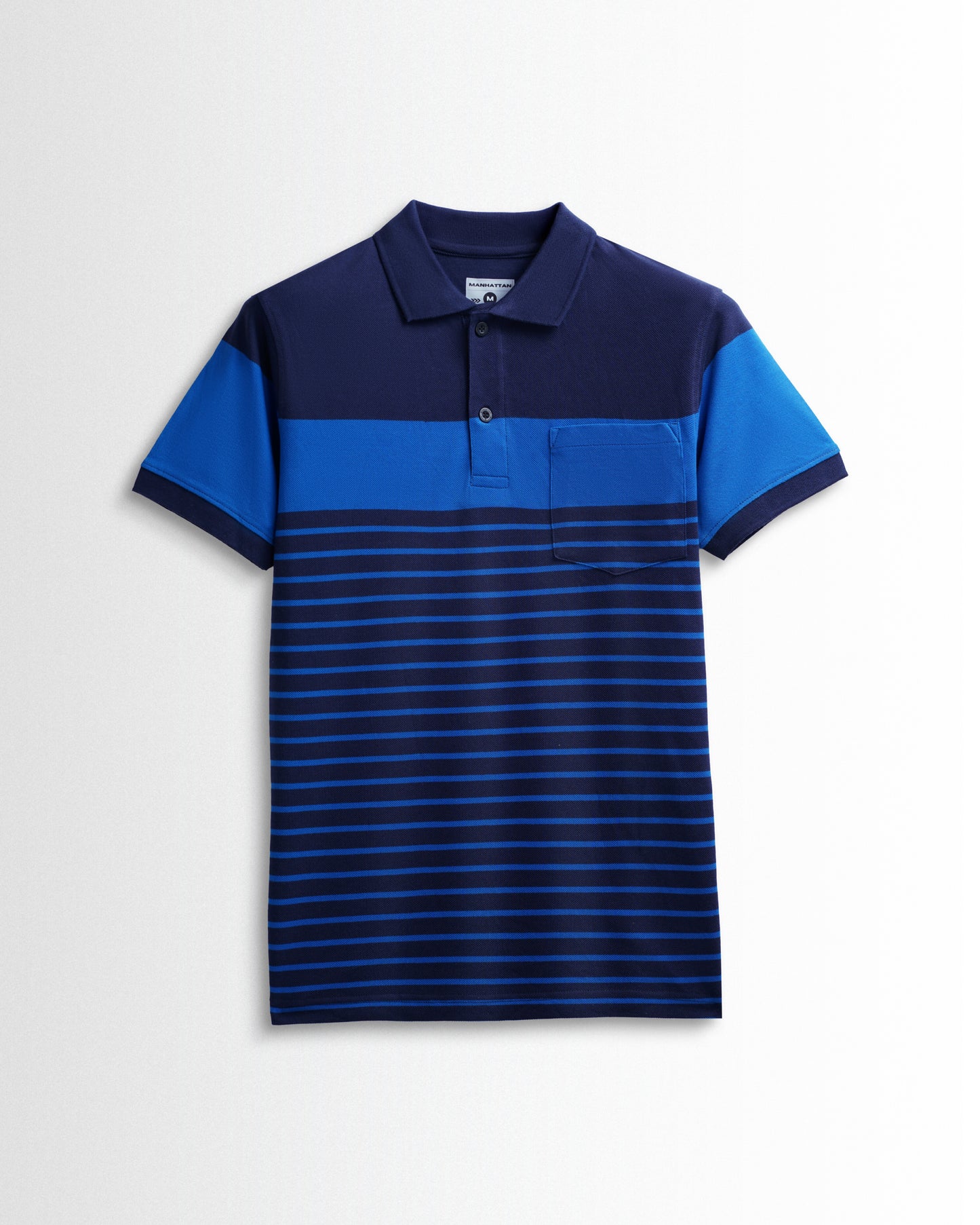 Premium Cotton Striped Polo Pocket (Royal Blue/Navy Stripes)
