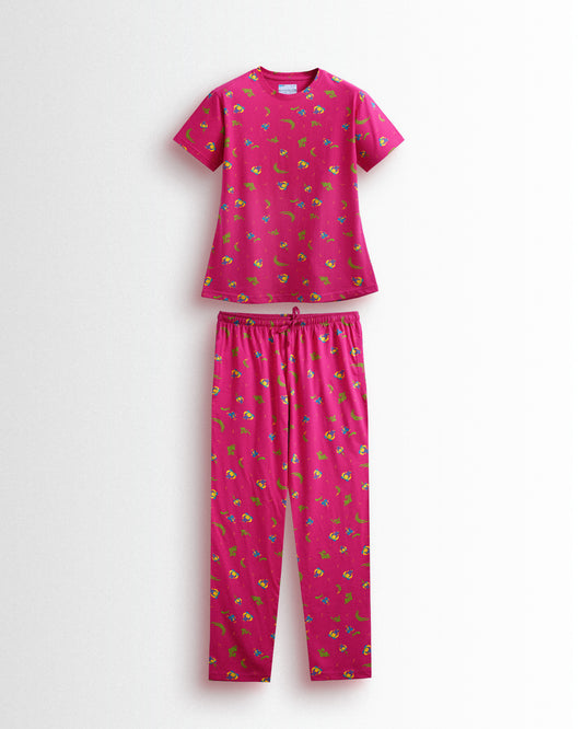 Women's Co ord set Pink Yellow Flower