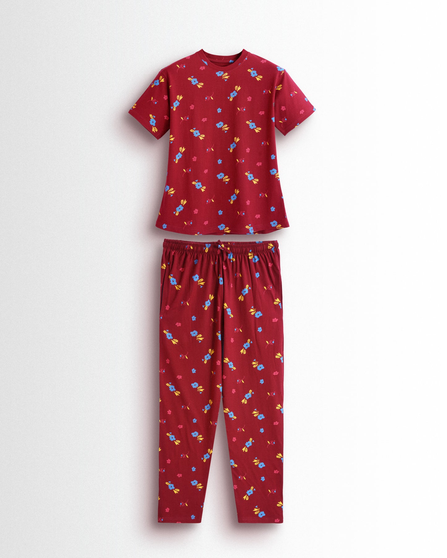 Women's Co ord set Maroon Blue Flower