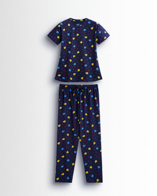 Women's Co ord set Navy Blue Flower