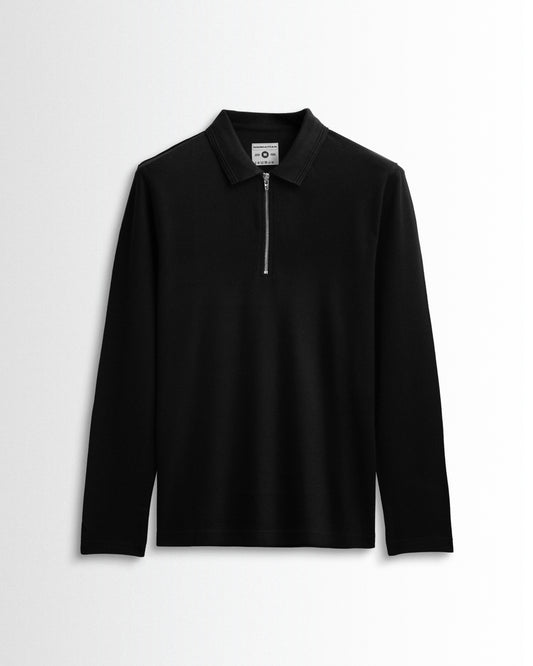 Polo Full Sleeve Silver Zipper Black Unisex