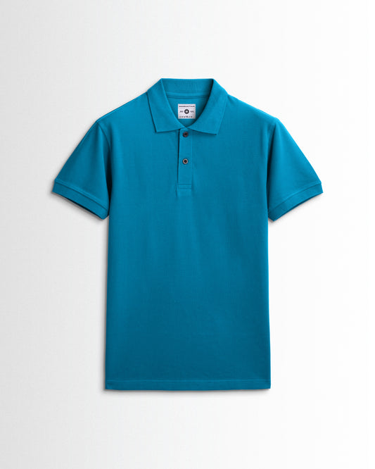 Pure Cotton Polo Plain T Shirts (Turquoise Blue) Without Pocket