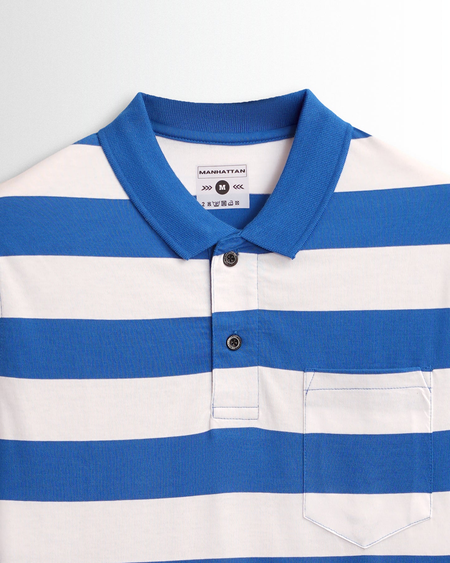 Premium Cotton Striped Polo Pocket (White/Blue Stripes) Full Sleeve