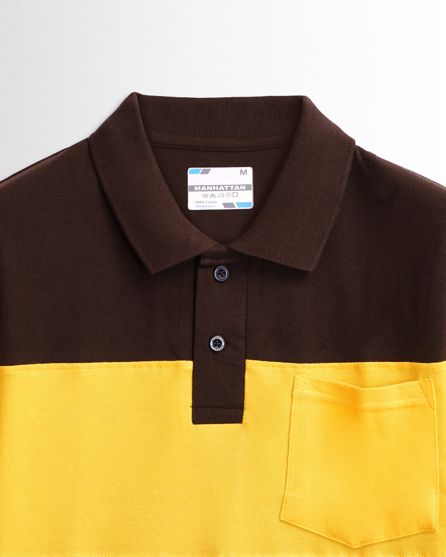 Pure Cotton Polo Pocket T shirts (Coffee Brown/ Yellow) Cut & Sew