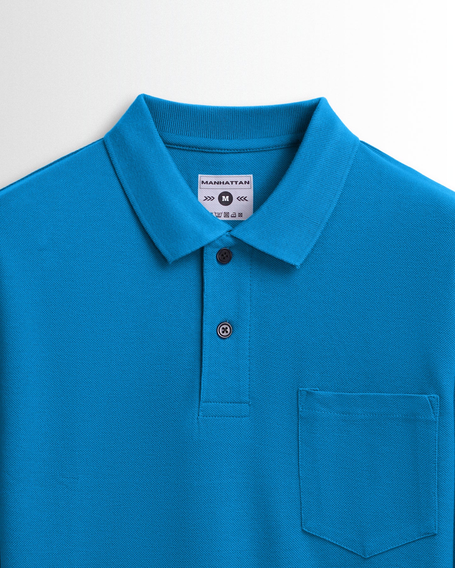 Cotton Polo Full Sleeve Unisex Turquoise Blue Pocket