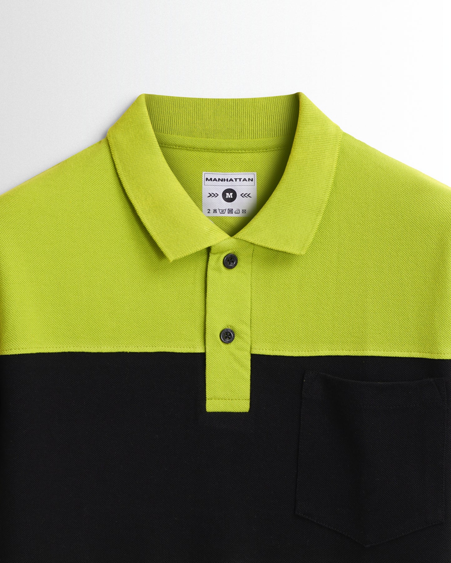 Cotton Polo Full Sleeve Pocket (Apple Green/Black) Cut & Sew