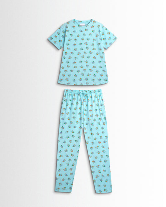Women's Co ord set Sky Blue Flower