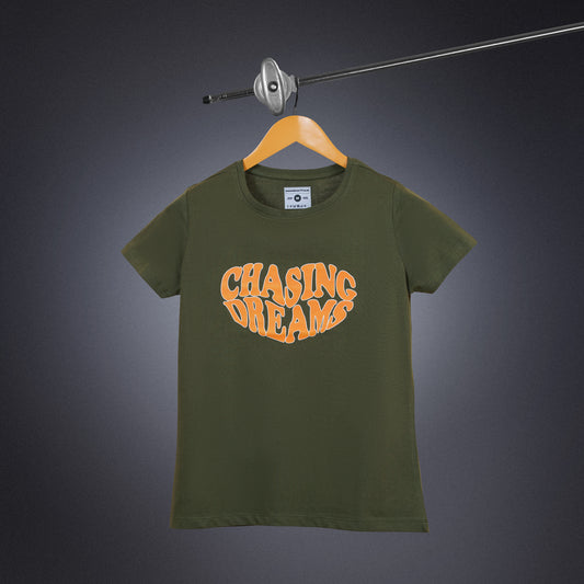 Womens Round Neck Regular Fit Military Green T Shirts
