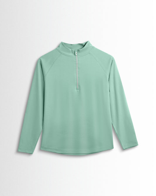 Womens Hineck Zipper Pista Green Full Sleeve
