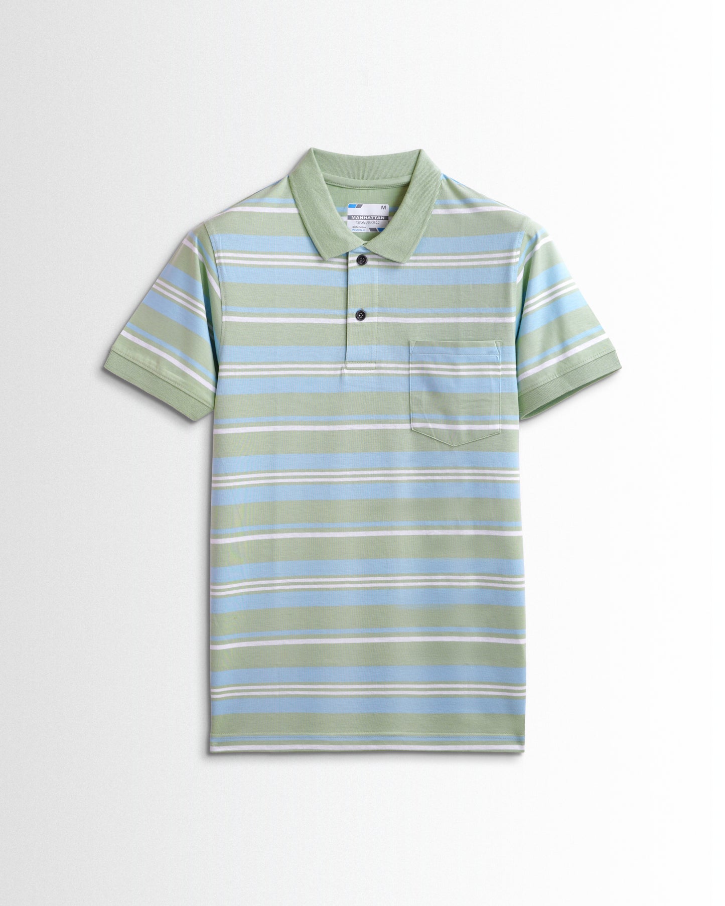 Premium Cotton Multi Striped Polo Pocket (Green/Blue/White Stripes)