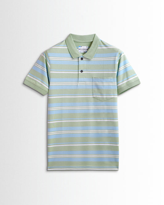 Premium Cotton Multi Striped Polo Pocket (Green/Blue/White Stripes)