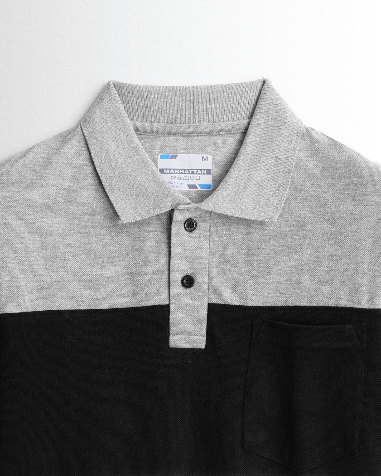 Rich in Cotton Polo Pocket T shirts (Silver Grey/Black) Cut & Sew