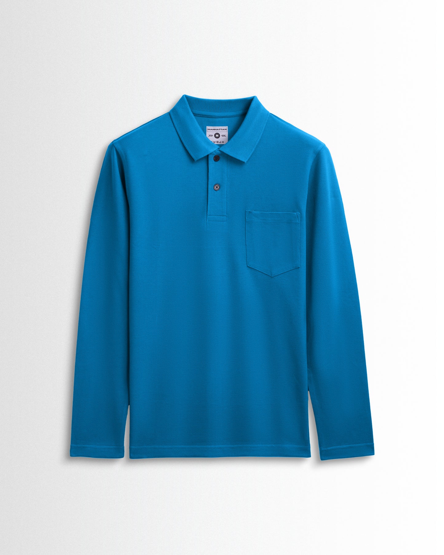 Cotton Polo Full Sleeve Unisex Turquoise Blue Pocket
