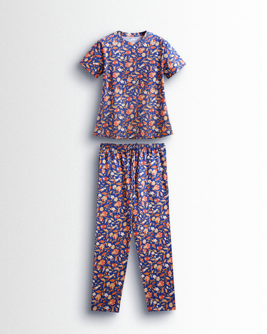 Women's Co ord set Navy Golden Flower